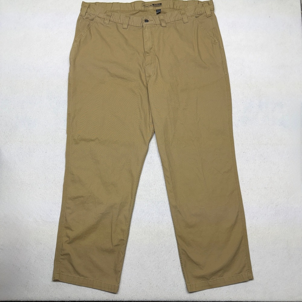 Carhartt Rugged Flex Relaxed Fit Canvas Work Pants Tan Brown Mens 46x32 BN2291-M